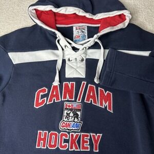 Can/Am Hockey Lake Placid NY Lace Up Hoodie Navy‎ Blue Youth Large Y/Large